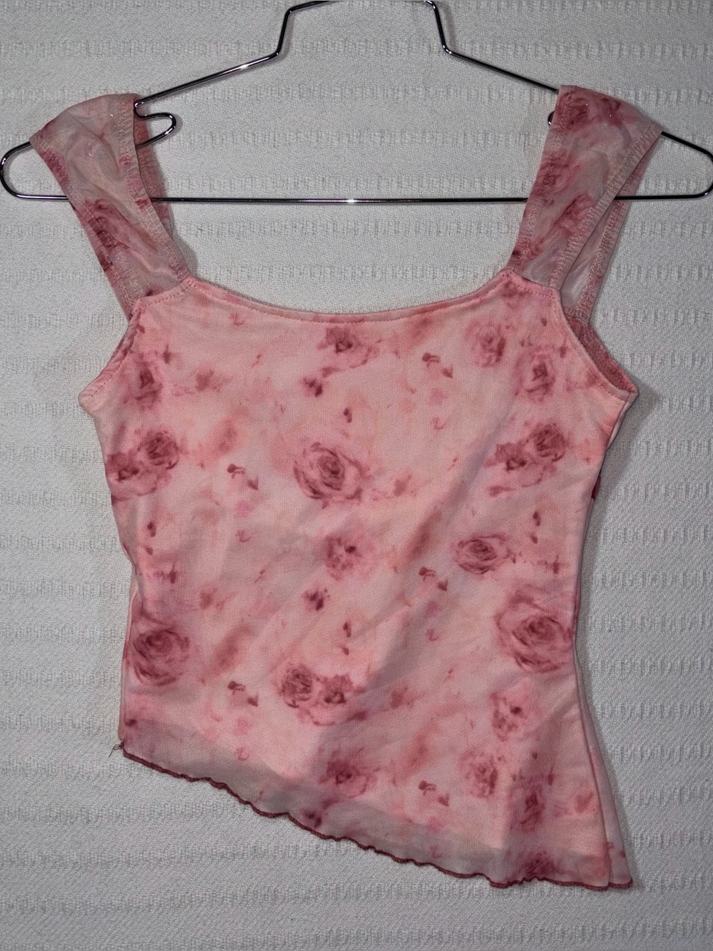 Womens Y2K Coquette Floral Asymmetrical Tank Top Size S Pink Ballet Fairy Girly - Picture 2 of 6
